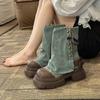 Women Ankle Boots Western Denim Short Boots Rivet Ankle Boots Fashion Slip On Thick Bottom Platform Shoes