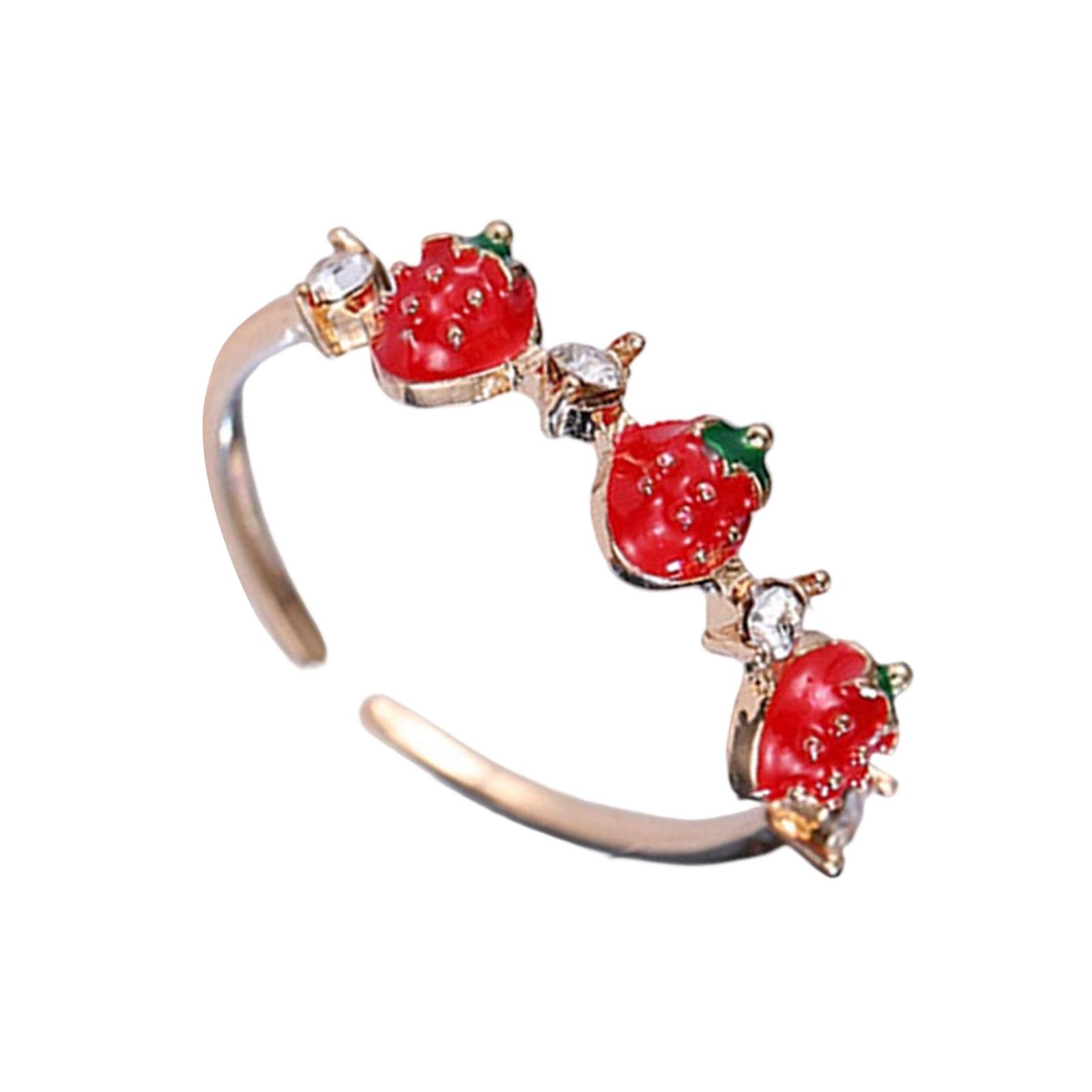 

Elegant Strawberry Cubic Zirconia Jewelry Adjustable Finger Ring Sturdy Metal Gift For Best Friend Or Girlfriend золотой