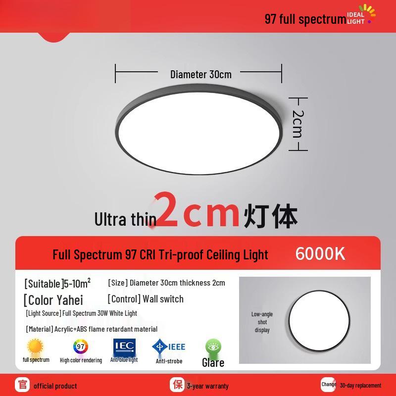Ultra-Thin Round LED Ceiling Light for Bedroom, Bathroom & Balcony - Modern Minimalist Design with Eye Protection