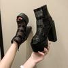 Fashion Shoes 2025 Sandals Block Heels All-Match Suit Female Beige Lace Denim Women's Open Toe New Boot Chunky Black High Summer Peep