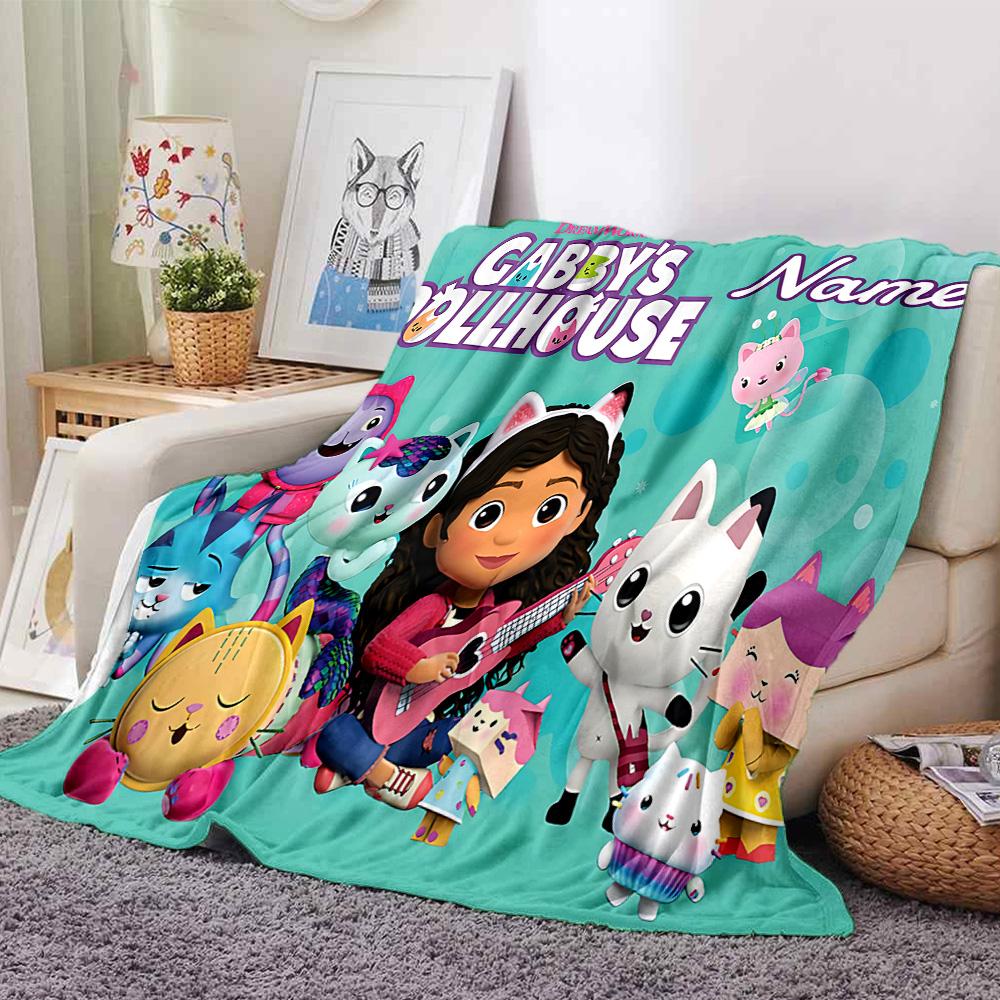 Custom Name Dollhouse Adventure Friends Flannel Blanket for Super Soft Cute Comfort Blanket for Travel Bedding Couch Sofa Blanket