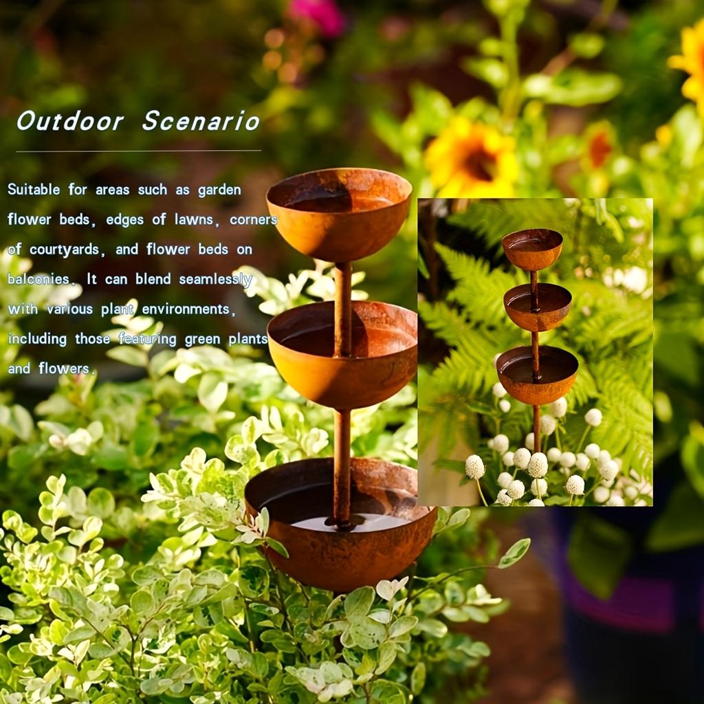 3patrový vintage sběrač dešťové vody z tepaného železa - venkovní zahradní dekorativní umělecké dílo