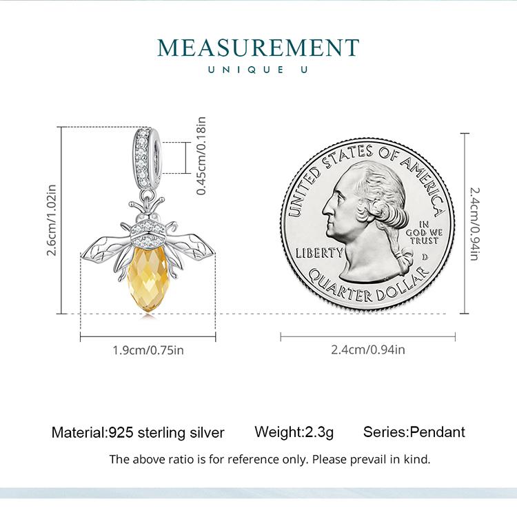 BAMOER 925 argint sterling galben albină agățată mărgele drăguță insectă pandantiv pentru femei colier brățară