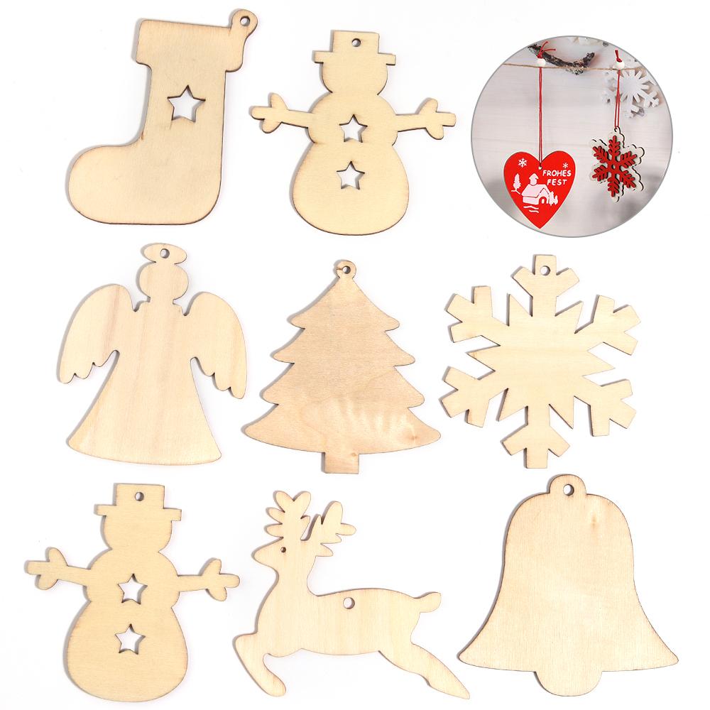 6-10pcs/lot Christmas Natural Wooden Pendants ChristmasTree Hanging Ornaments For Noel Tree Decorations DIY Painting Gifts