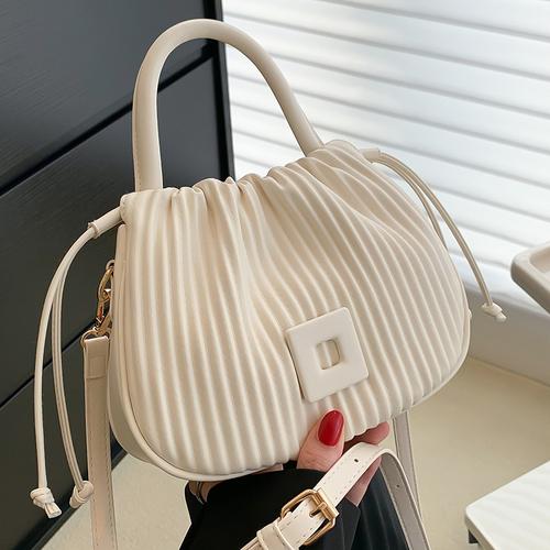Bucket Bags Handbag Designer Pleated Shoulder Bag for Women Clutch Purses Crossbody Bag Long Belt 18cmx20cmx9cm бежевый
