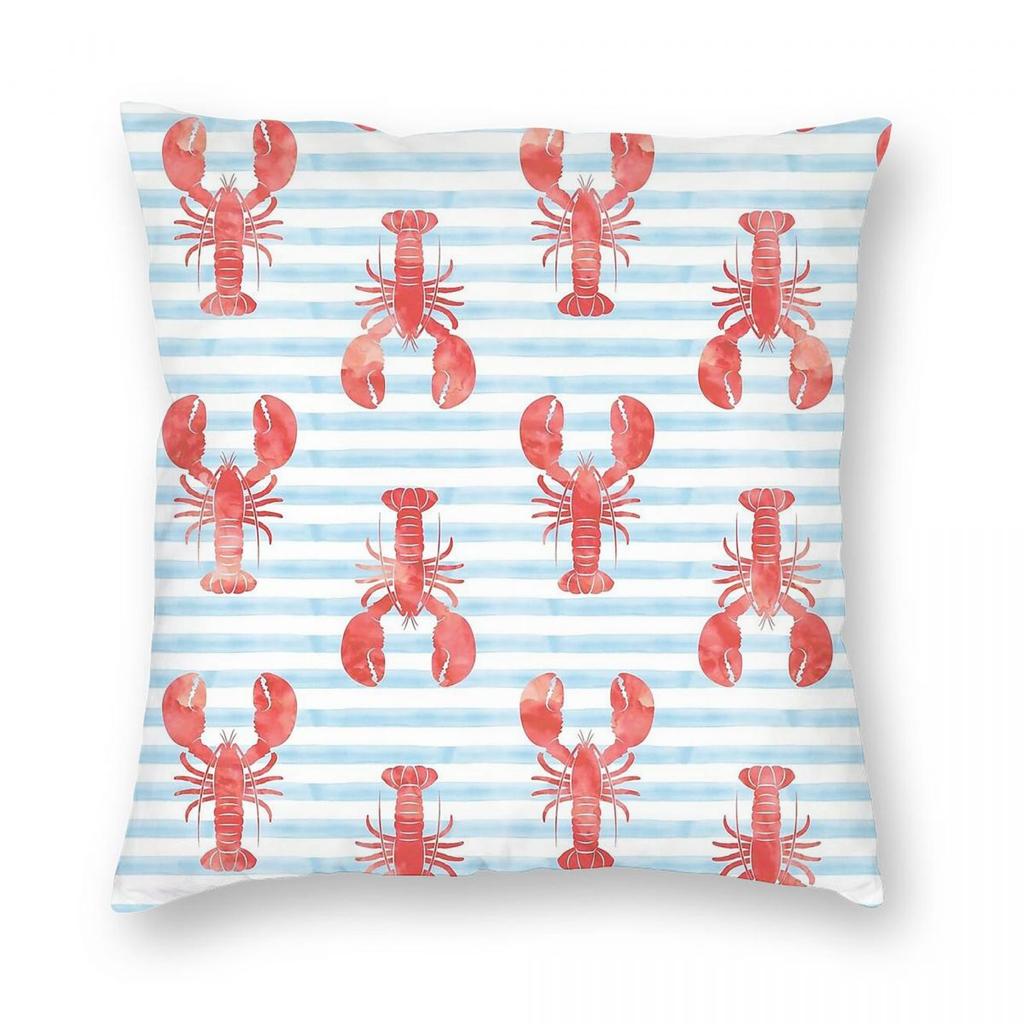 Lobsters On Blue Stripes Pillowcase Polyester Linen Velvet Printed Zip Decorative Throw Pillow Case Sofa Cushion Cover x