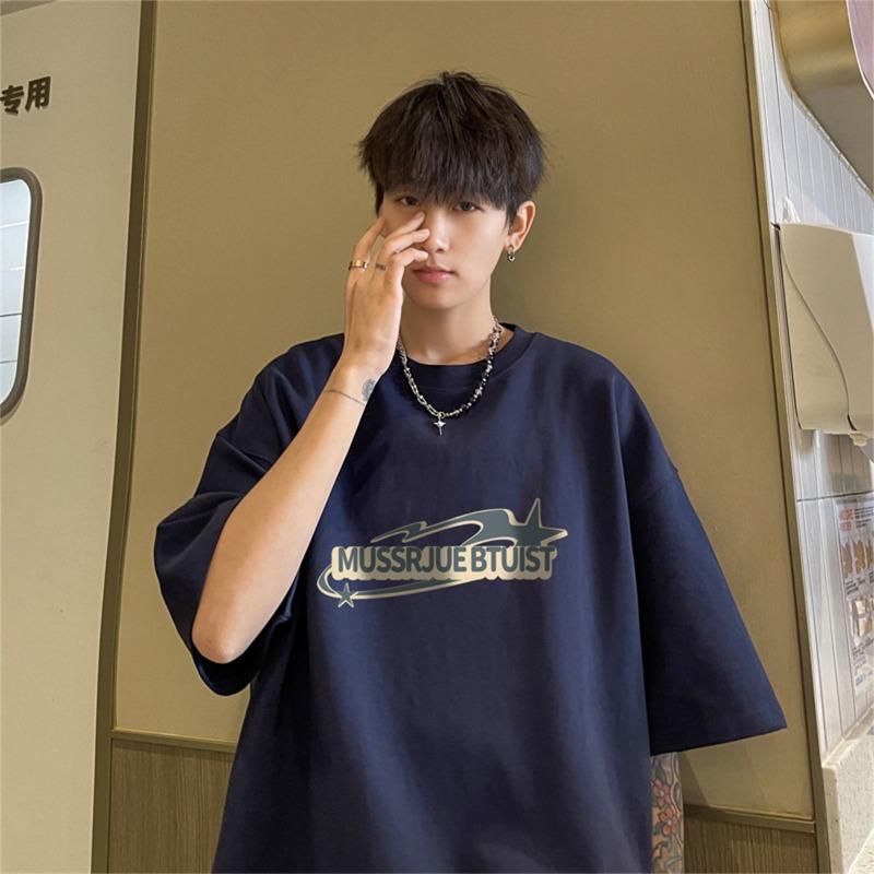 Heavy duty short sleeved T-shirt for men, summer new style American pure cotton trendy brand base white loose half sleeved T-shirt