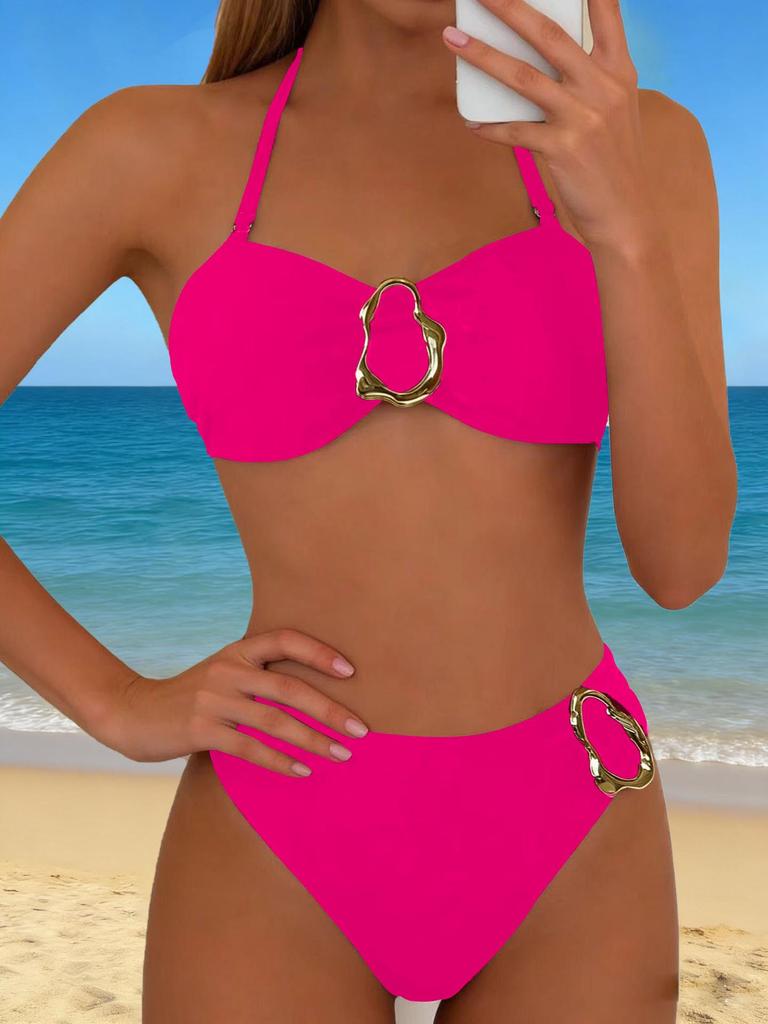 2026 European & American High-waisted Push-up Bikini Set with Underwire