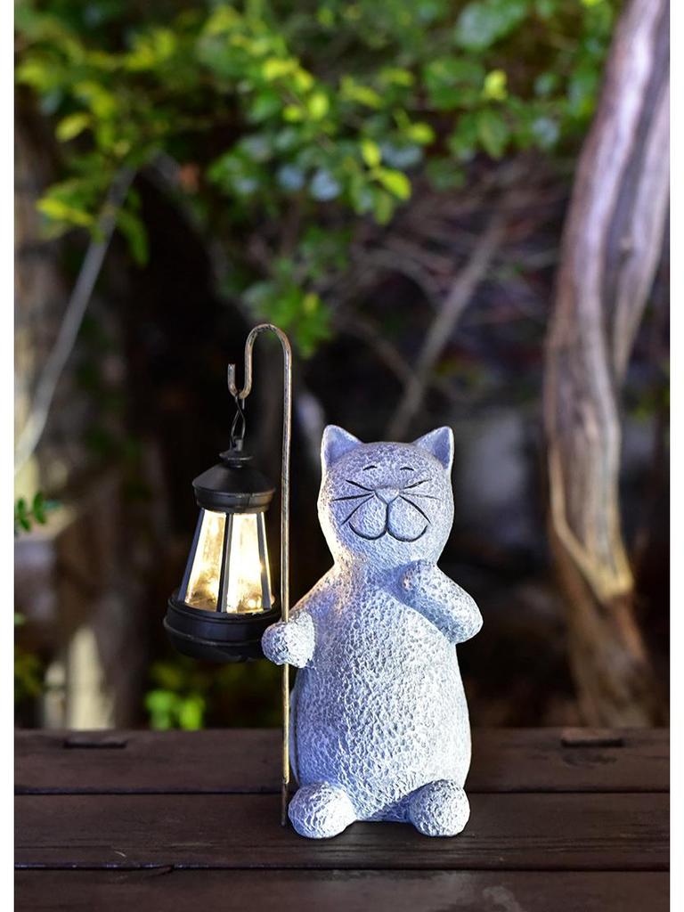 Solar Cat Garden Ornament - Outdoor Resin Animal Statue Decoration