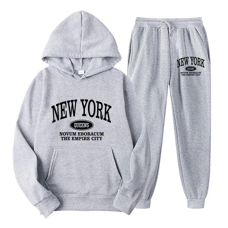 Mens Hoodie Sweatshirt Set 2 Piece Casual Sportswear Fashion Print Tracksuit Teens Youth