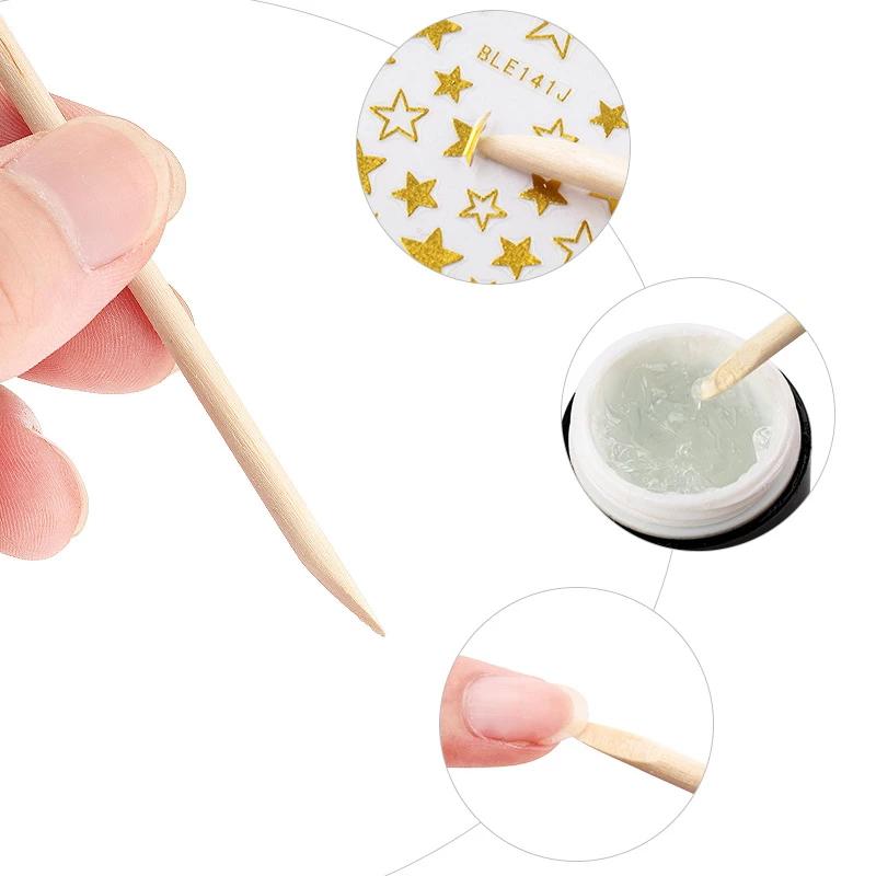 100Pcs Wooden Cuticle Pusher Remover Nail Art Design Orange Wood Sticks Tools