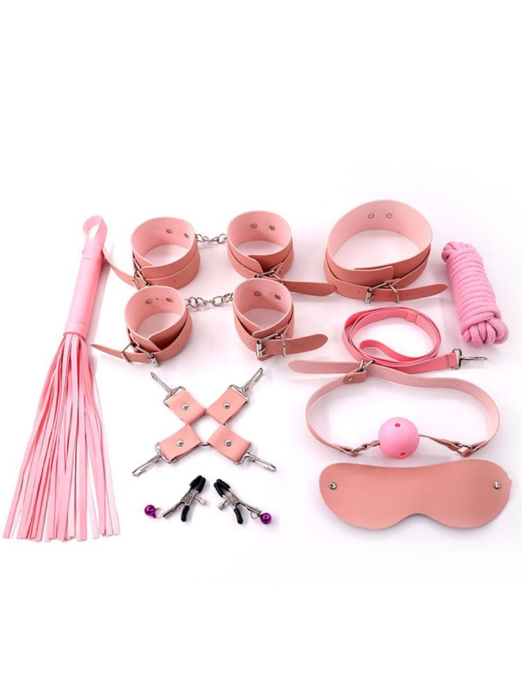 Erotic Set Sexy Leather Plush Sex Toys Bondage Kit Handcuffs Feather Blindfold Flirt Exotic Accessories Couples Adult Games