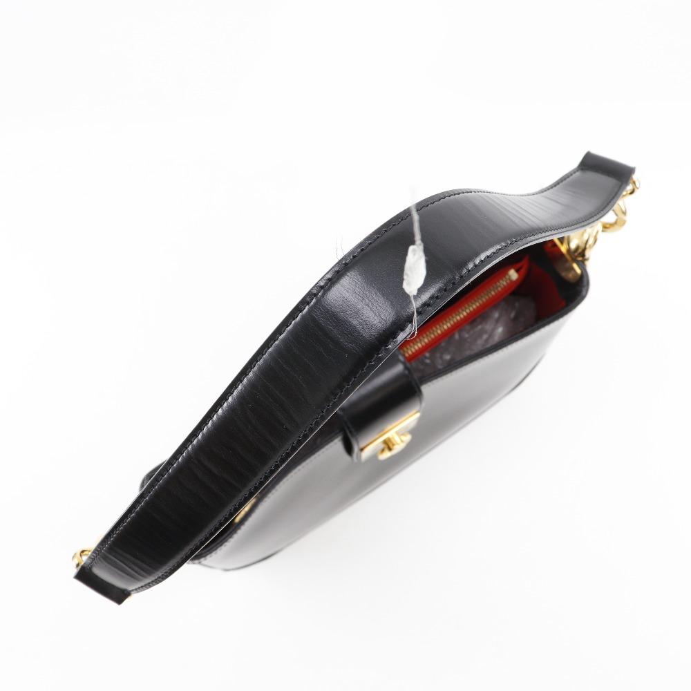 CELINE logo Shoulder Bag vintage black Calfskin Women Used