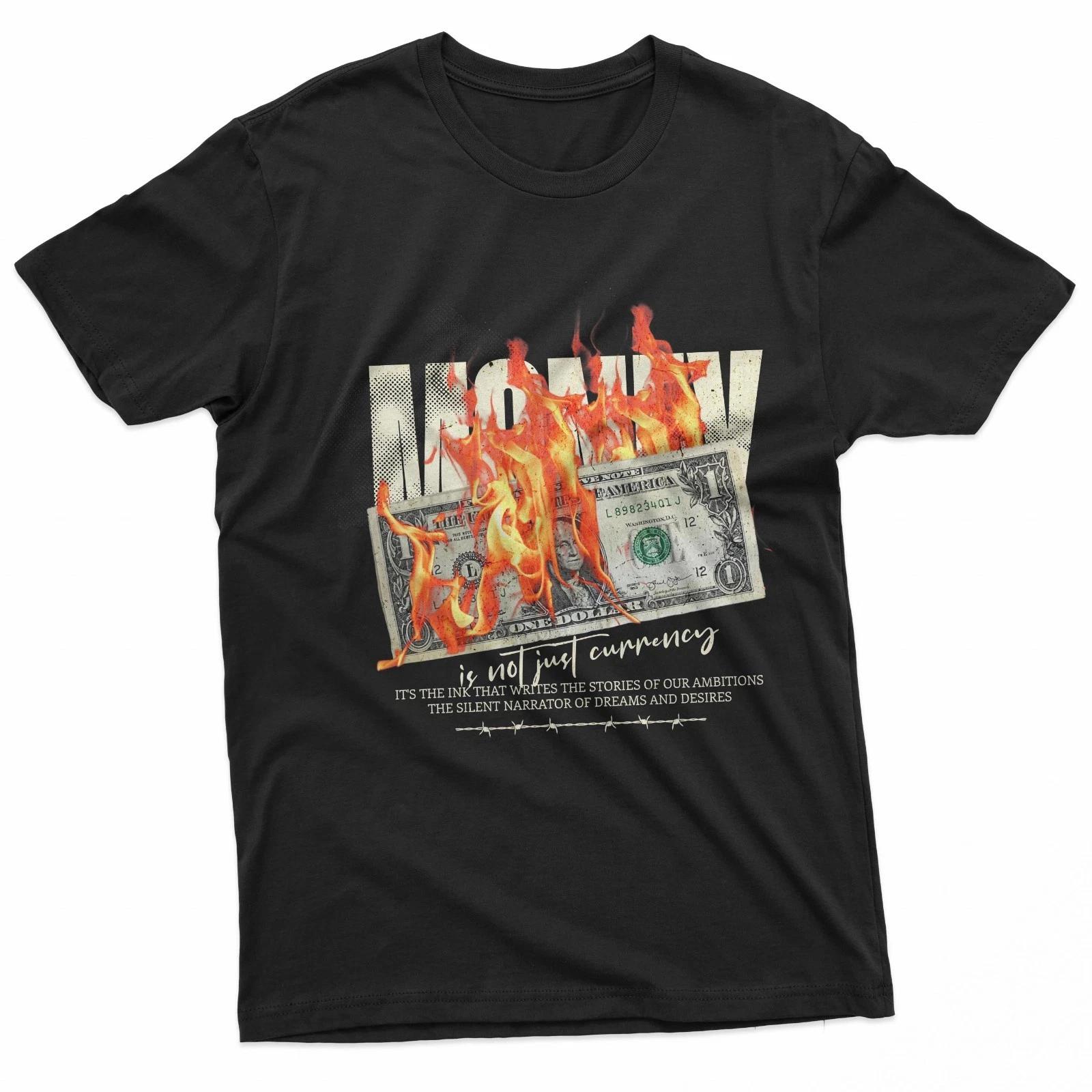 Burning Currency One Dollar Bill Streetwear T-Shirt XXL