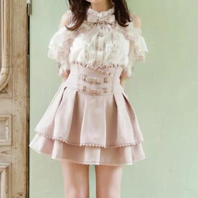 Japan Style High Waist Pleated Mini Skirts Bow Knot Design Mini Skirts Kawaii Slim Fit A-line Skirts Pink Lace Skirts for Women