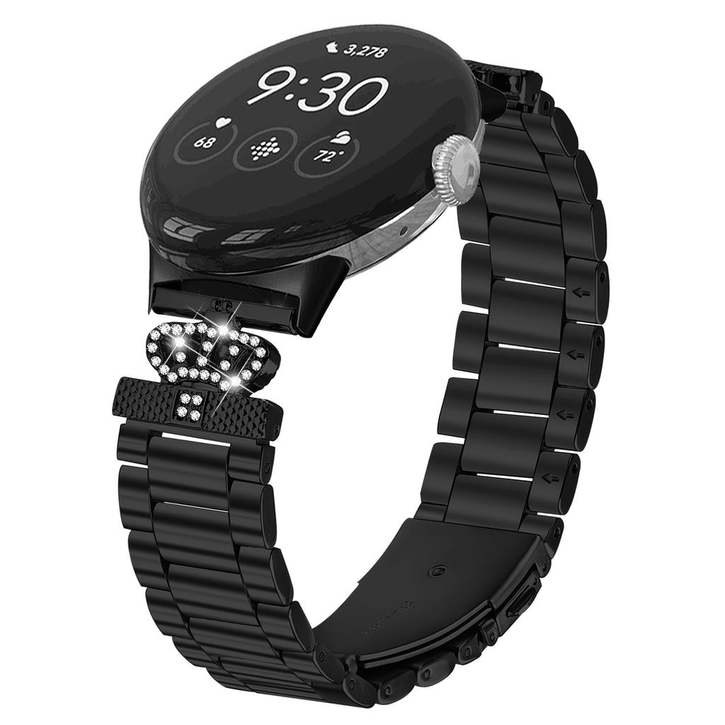 For Google Pixel Watch 2/Watch Stainless Steel Strap Crown Shape Rhinestone Decor Watch Band