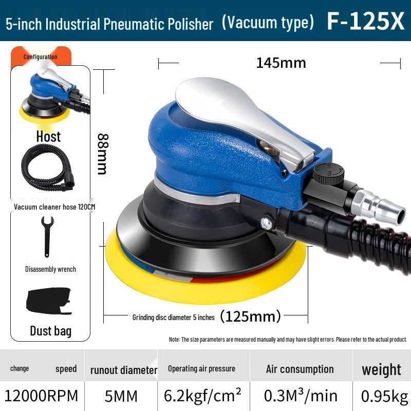 

TURBOSUN 5-inch Industrial Pneumatic Sander Polisher with Dust Collection CN plug (adapter included)