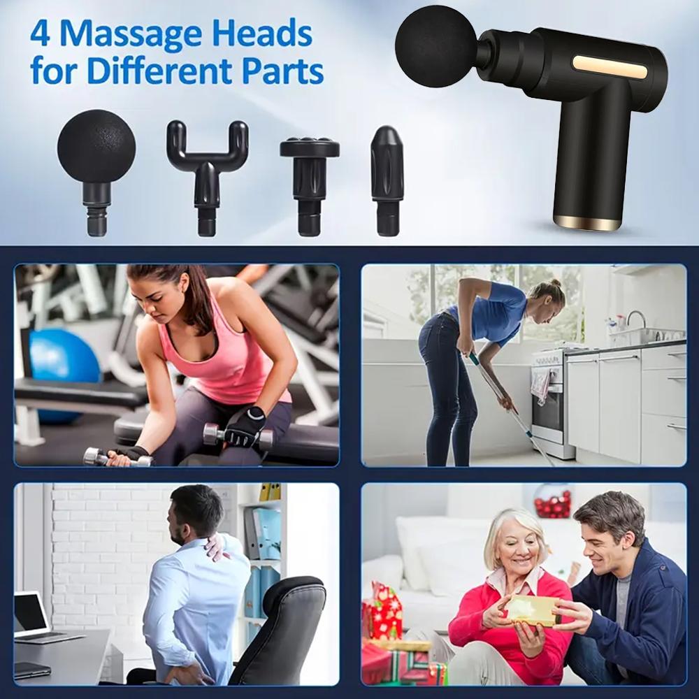 Mini Fascia Massage Gun 4 Heads Electric Body Massager Portable Relaxation Belt Fitness Equipment Deep Tissue Relief