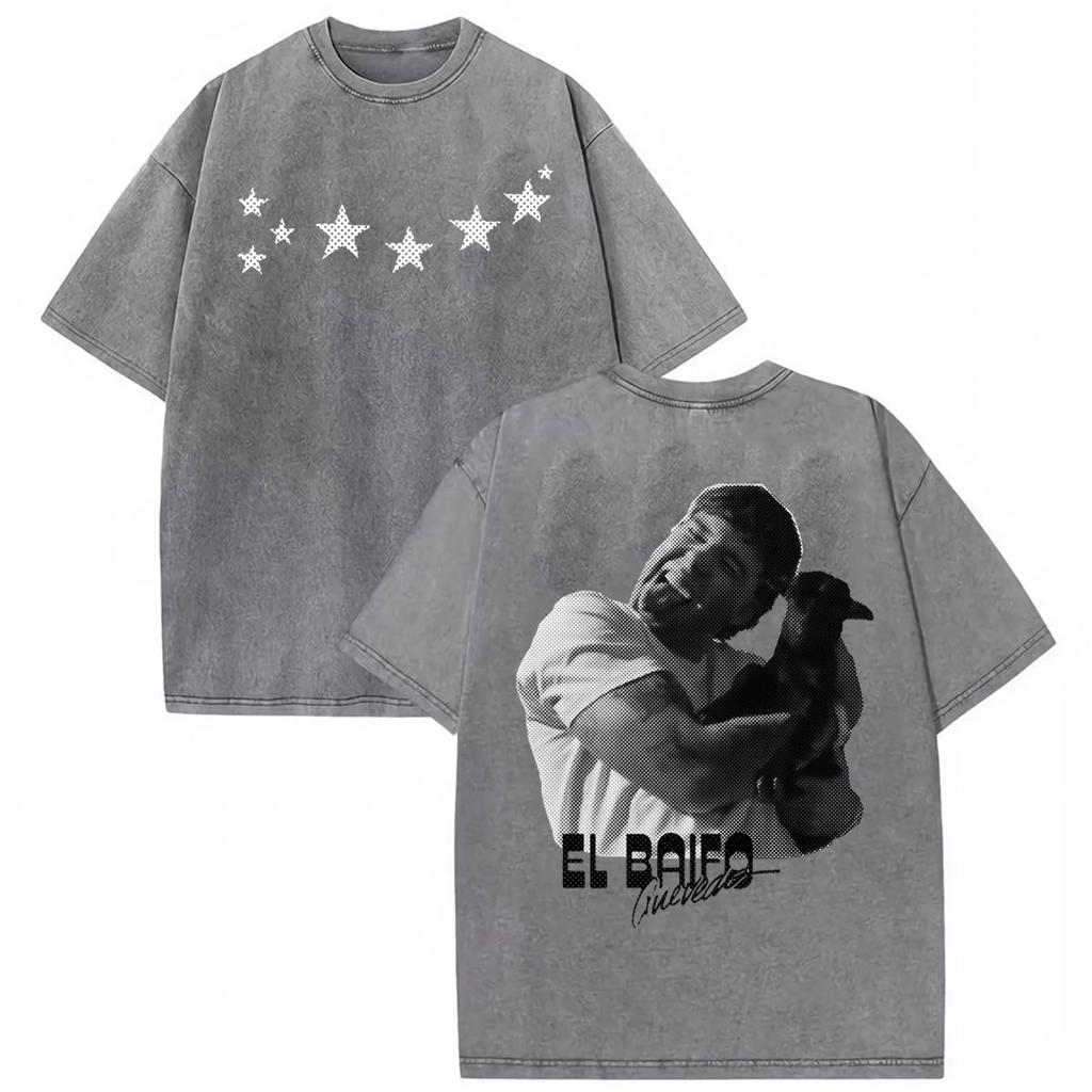 Rapper Quevedo EL BAIFO 2026 Album T-shirt Lavaggio Vintage Unisex Donna Harajuku Hip Hop Street T-shirt Top Estivi T-shirt Girocollo