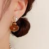 French Retro Caramel Amber Resin Stud Earrings: Minimalist Design for Fashionable Women