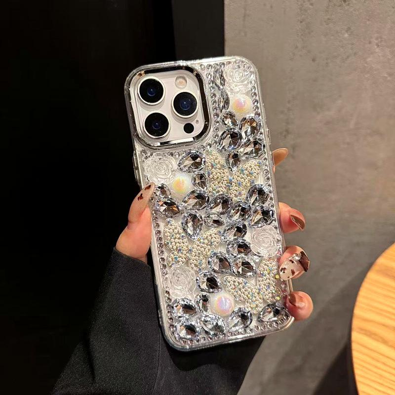 

Luxury Rhinestone Butterfly Phone Case for iPhone 17, Apple 16 Pro Max, and Pearl 11/12 with Shiny Rhinestones 15Pro max