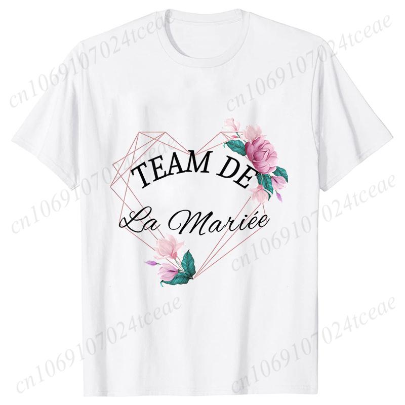 French Team Bride Squad T-shirt Flower Graphic Bridal Shower Wedding Tops Women Bachelorette EVJF Party Blouses Bridesmaid Tees