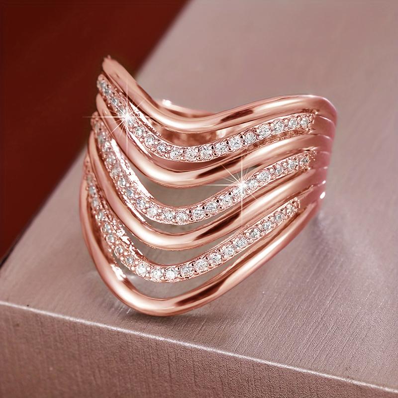

Huitan Luxury Wave-shape Multi-layer Rings Female Exquisite Shiny Engagement Zircon Delicate Modern Stylish Party Accessories 6