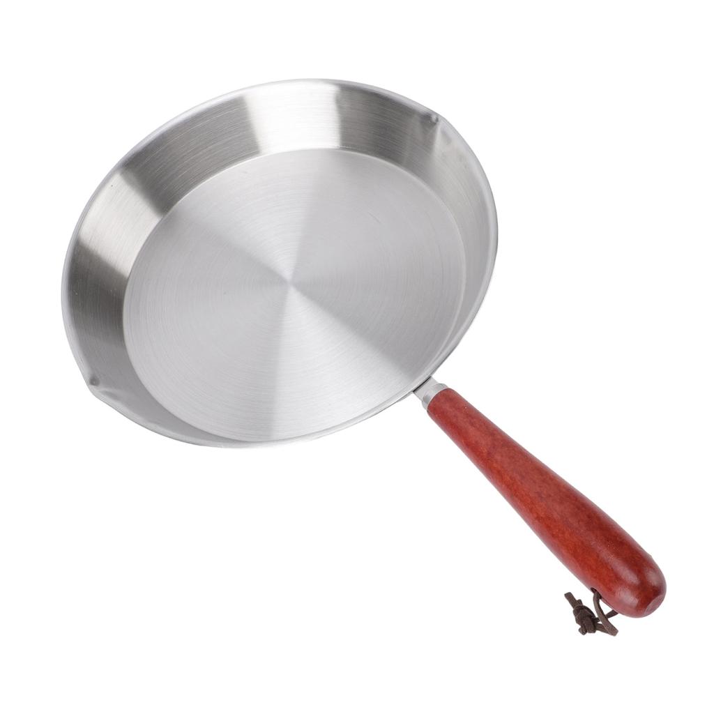 304 Stainless Steel Egg Frying Pan Small Omelet Pan with Pouring Spout Wooden Handle for Cooking Breakfast Pancakes