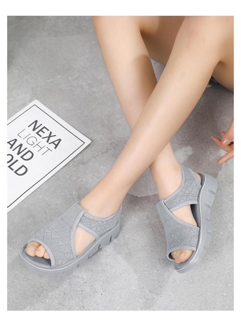 Women's 2025 Summer Breathable Wedge Sandals - Thick Sole, Mesh, Flat Bottom, Casual Half Slippers