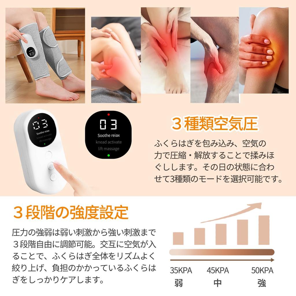 Munyday Calf Care Latest Heat Calf Air Leg Thigh and Foot Air Pressure Cordless USB 3 3 Intensity 3 Temperature Adjustable Easy Suitable for Seated