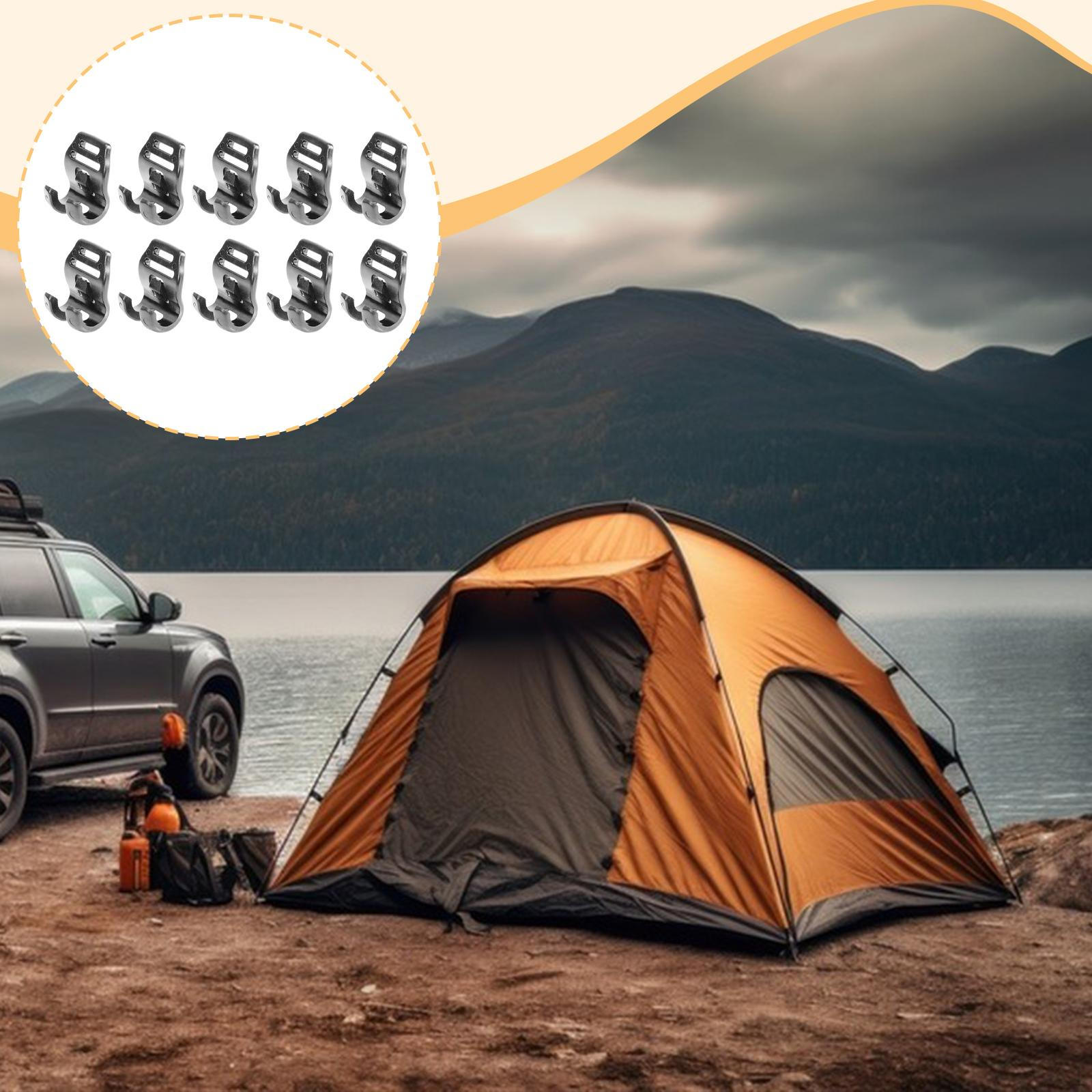 

10 Pieces Camping Tent Pole Hooks End Buckles Fittings Wind Rope Hanging Clips Clamps for 0.85cmx1.5cmx0.65cm