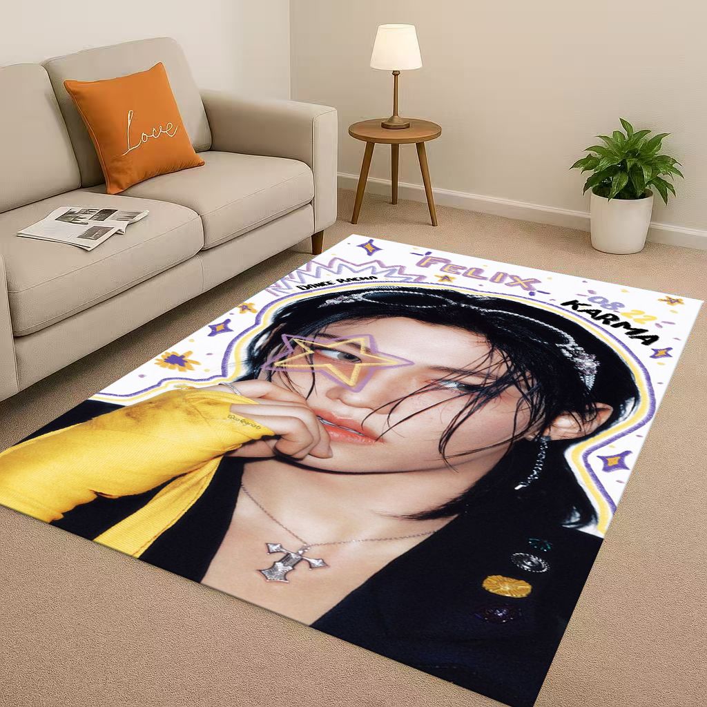 3D Kpop Hyunjin Star Art living Room Non-Slip Area Rug Soft Carpet for Bedroom Playroom and Sofa,Easy Clean Home Decor Doormat