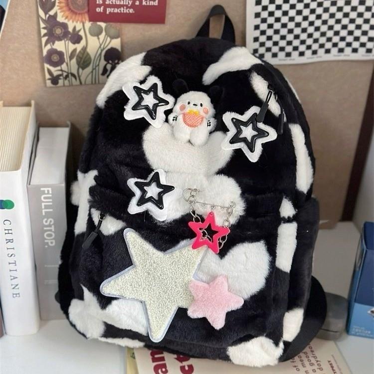 And Puppy Doll Star Decoration Spotted Plush Backpack With Large Capacity