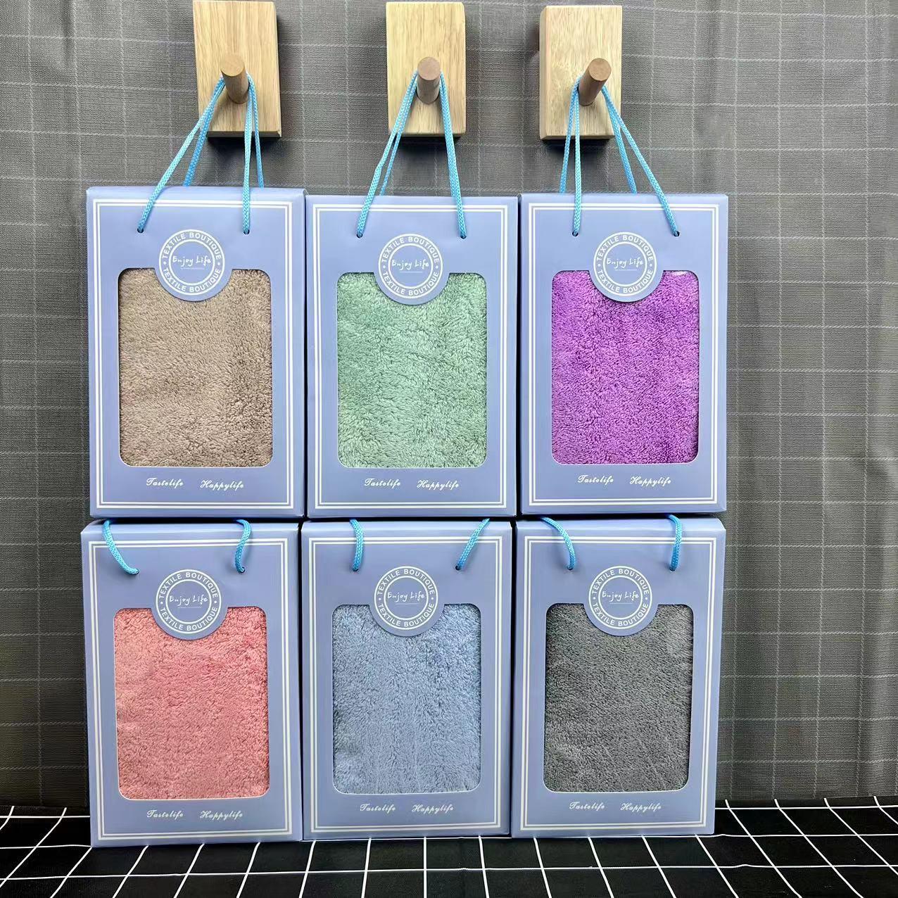 Japanese Coral Fleece Towel Gift Set - Customizable Wedding & Birthday Present Box Towel Size 75x35cm