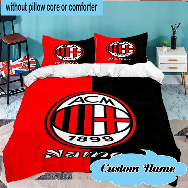 Custom Name Milan Team Crest Bedding Set 3pcs, Bedding Set Including 1pc Duvet Cover And 2pcs Pillowcases for Bedroom, Dormitory Gift