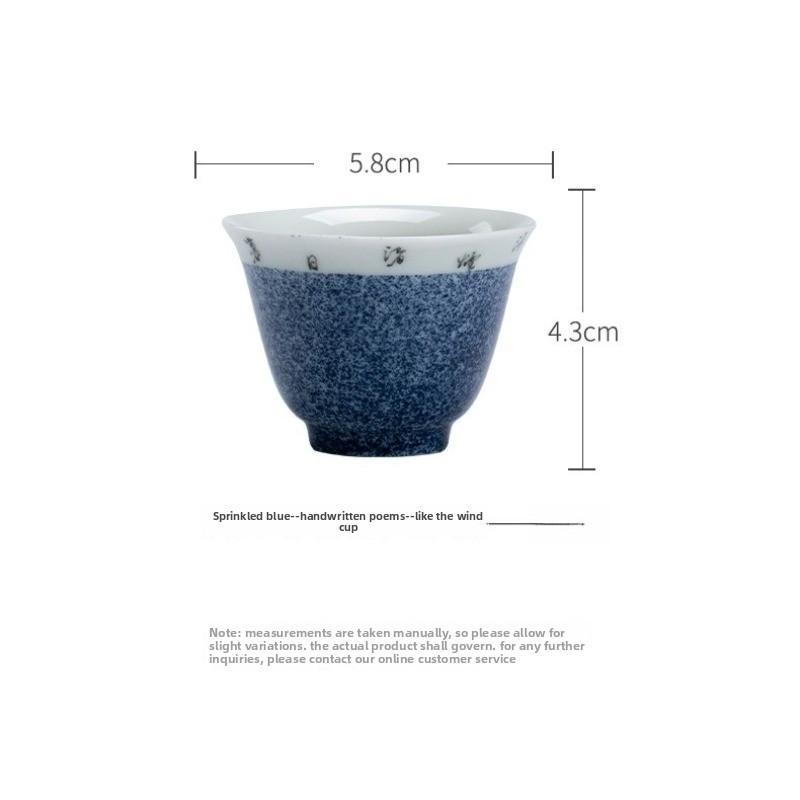1pcs Vintage Blue Ceramic Chinese Calligraphy Tea Cup Handmade Kung Fu Tea Cup Elegant Tea Ceremony Accessories  200ml