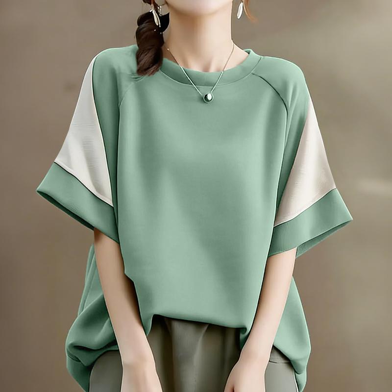 ZANZEA Women Casual Round Neck Loose Splice Short Sleeve T-Shirts
