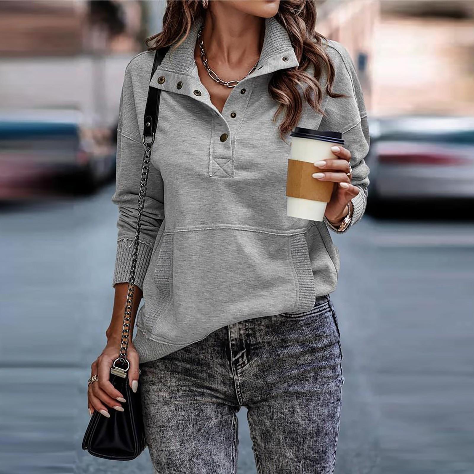 

Женская осенне-зимняя модная уличная толстовка с длинным рукавом на пуговицах в однотонном цвете XL