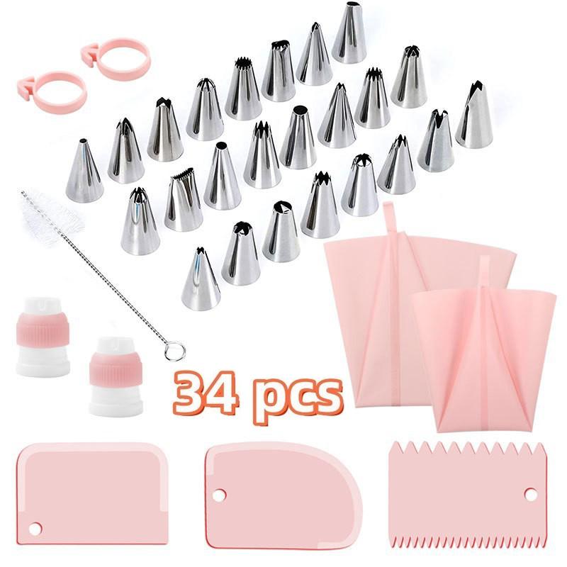 Butter-Spritzbeutel-Set 34 Teile Wiederverwendbare Kuchen-Dekorationsdüsen und Schaber Alles in Einem DIY Backwerkzeuge für Zuhause Küche Partys