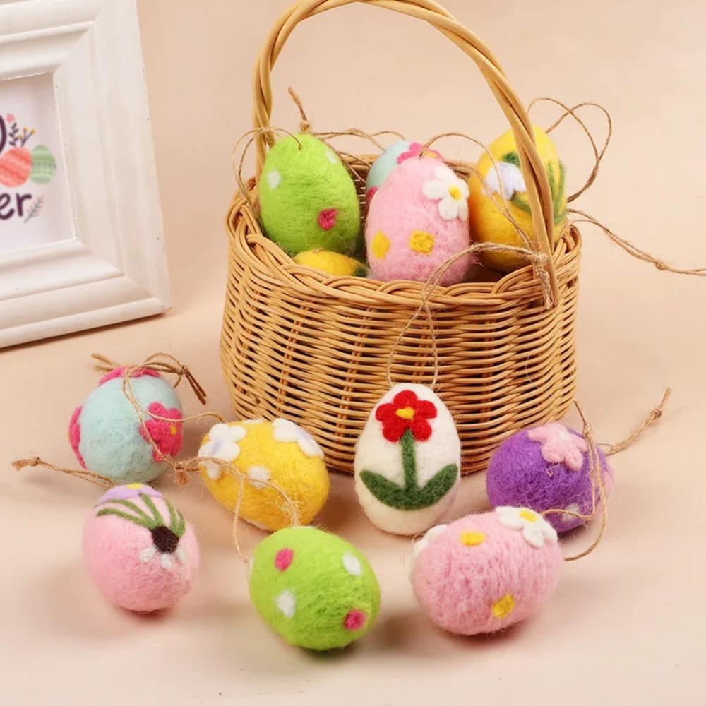 12 Piece Colorful Easter Hanging Egg Flower Dot Pattern Easter Party Decoration  Home