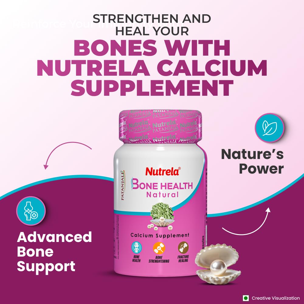 Nutrela Bone Health Natural Calcium Supplement for Men & Women 30 Capsules for Strong Bones