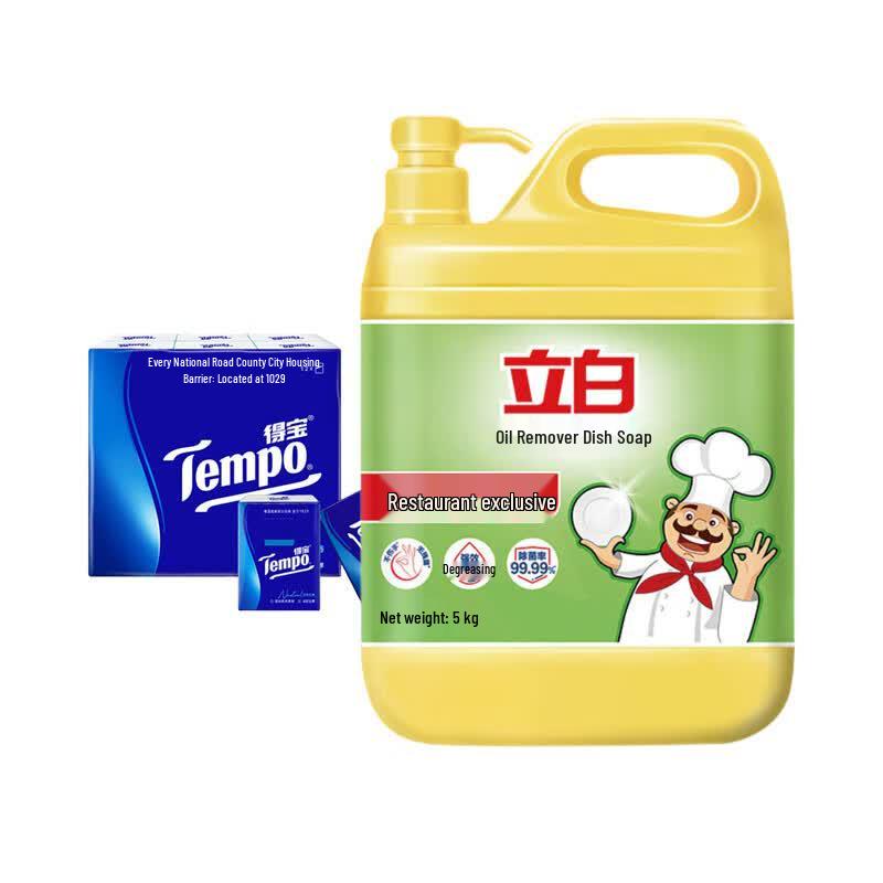 Tempo 4-Ply Small Pack Tissues (12 Packs) with 5kg Degreaser Dish Soap