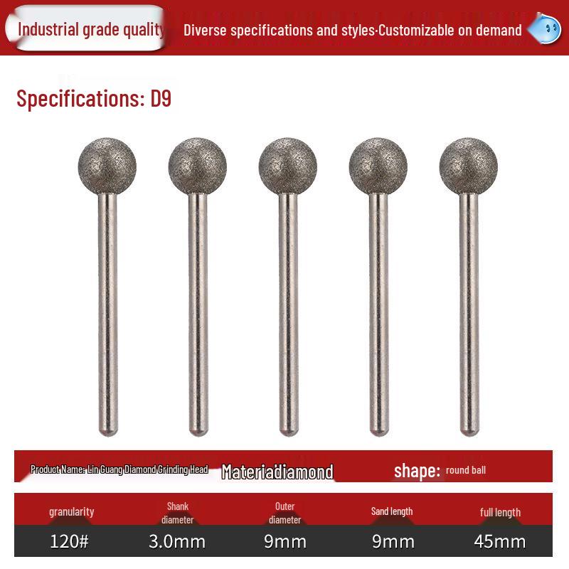 Diamond 3mm Shank Spherical Grinding Head for Jade Carving & Metal Mold Processing