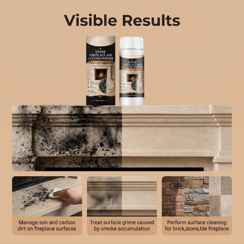 Fine Stone Hearth Cleaning Powder in a Plastic Bottle for Soot Care, Controlled Dispensing, Routine Mantel Cleaning and End-of-Season Surround