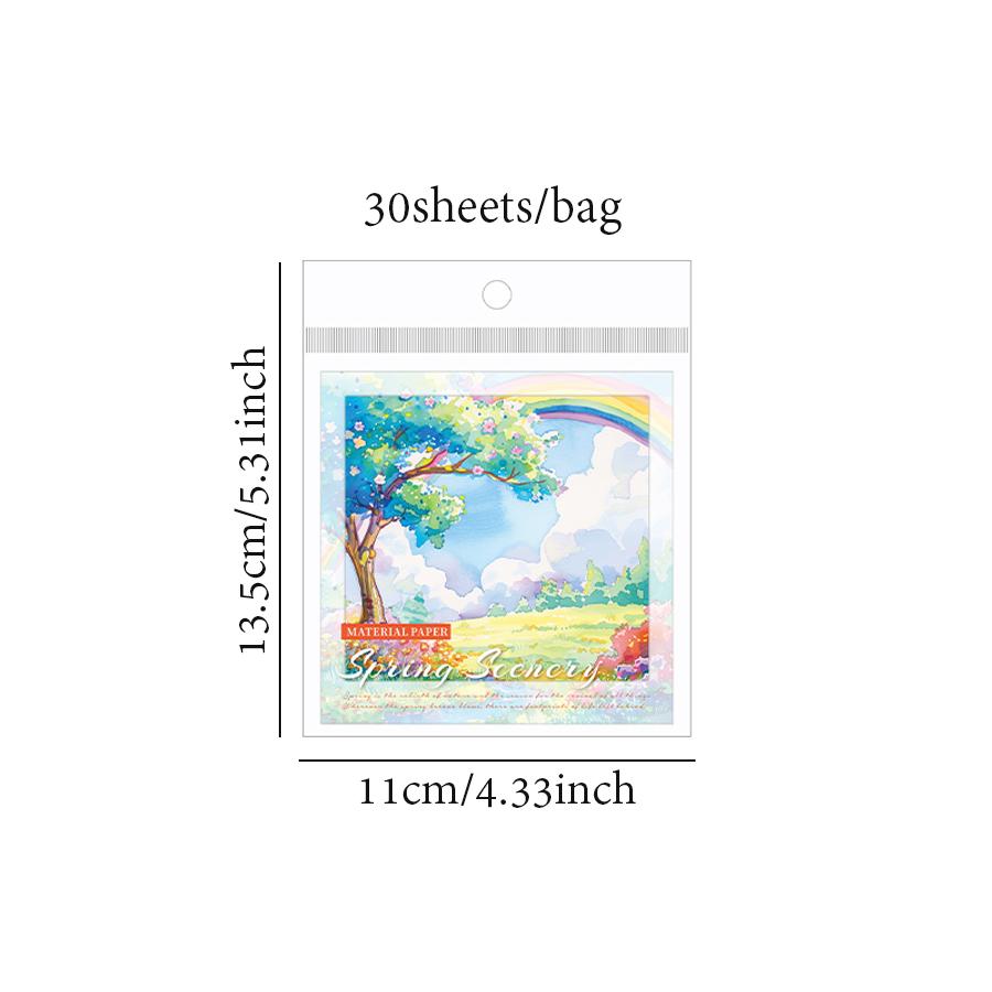 30sheets/bag  Material Paper Spring Watercolour Landscape Handbook Stationery DIY Handmade & Scrapbook Journal Decoration
