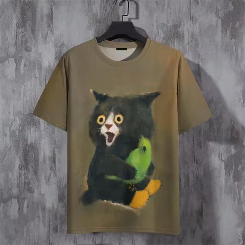 

Футболка з мультяшним тваринним візерунком для чоловіків, жаба, кіт, собака, футболки з 3D-друком, літні вільні футболки з короткими рукавами, топи з круглим вирізом, вуличний одяг L