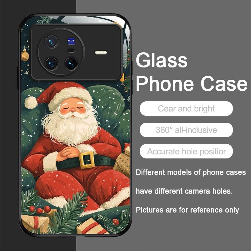 Merry Christmas Santa Claus Pattern Tempered Glass Phone Case for OPPO Reno 13 F 12 11 10 Pro Plus Find X8 X3 Lite A94 A58 Cover