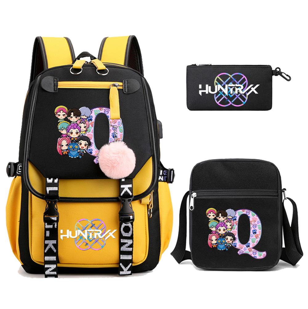 3Pcs/set Anime K-pop Demon Hunters Printed Backpack with Shoulder Bag for Teenager Student Girl Boy Bookbag Large Capacity Travel Bag Kid Gift Rucksak