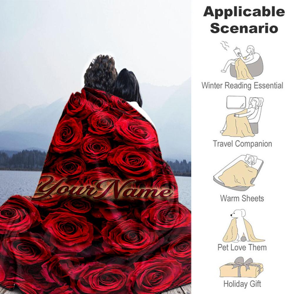 Rose Customize Your Name Blanket Lightweight Personalized Blanket Soft Warm Cozy Versatile for Home Decor Office Chair Nap Office for All Occasions