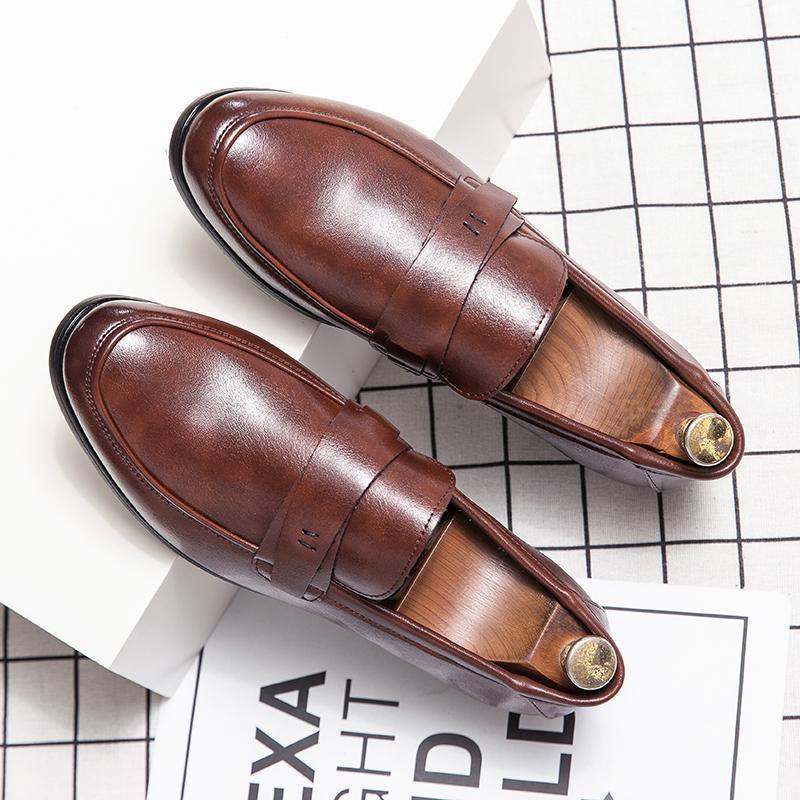 Men's Dress Shoes Trend Casual Business Leather Shoes Men Slip On Leather Loafers Male Formal Social Wedding Leather Shoes Men